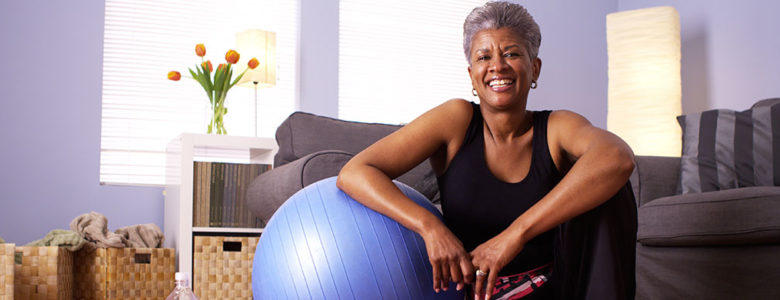 Senior woman with exercise ball