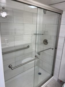 A fully tiled showers adds a touch of luxury to the Inverness independent living apartment.