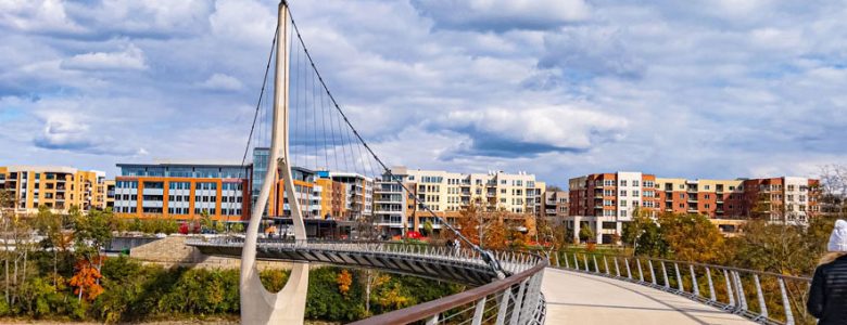 Pedestrian bridge to the Bridge Park Neighborhood of Dublin, Ohio