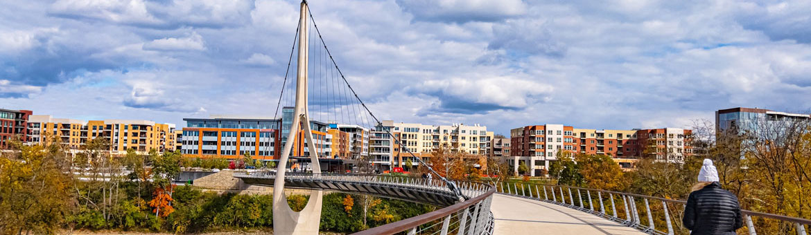 Pedestrian bridge to the Bridge Park Neighborhood of Dublin, Ohio