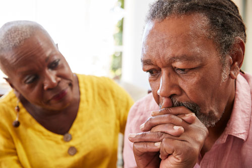 Older woman with man who is experiencing cognitive decline