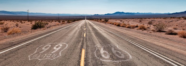 Panoramic desert view along Route 66
