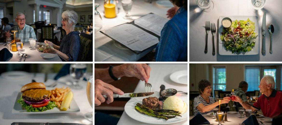 Photo gallery with six photos of dining experiences at Friendship Village of Dublin.