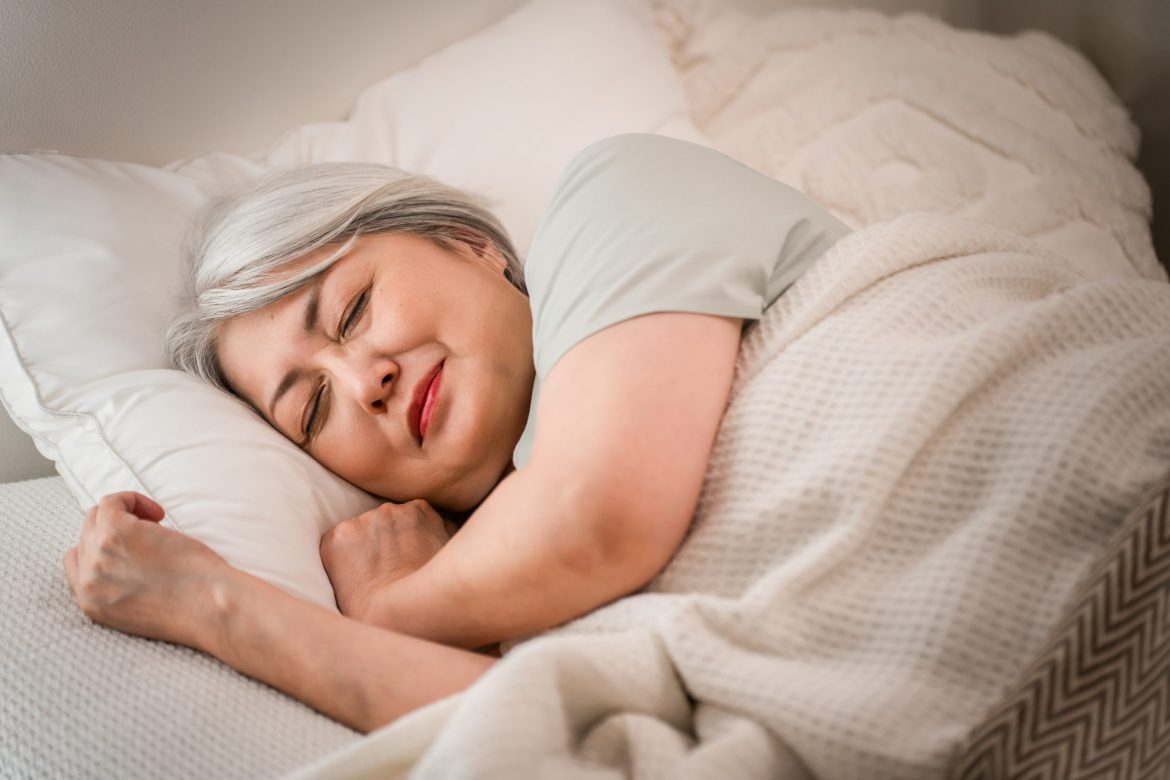 An older woman enjoying restful sleep.
